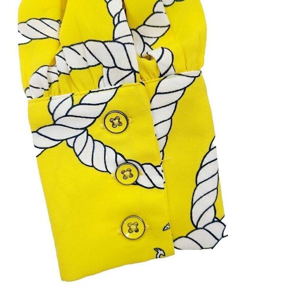 Cabi Reef Knot Blouse XS Yellow Anchor Print Nautical V-Neck Long Sleeve Popover - Picture 6 of 6